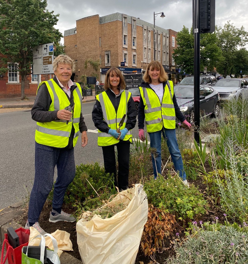 Volunteers planting on Esher High Street