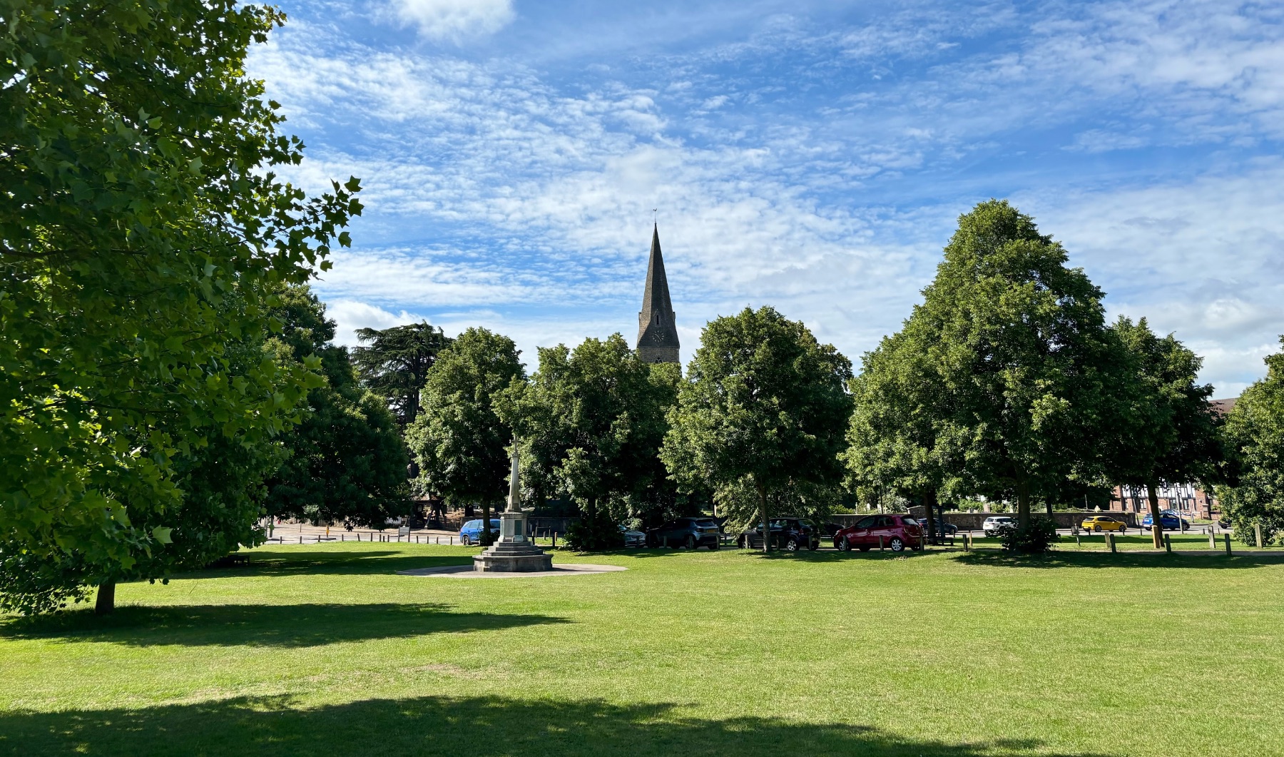 Esher Green, the war memorial and St George's church spire