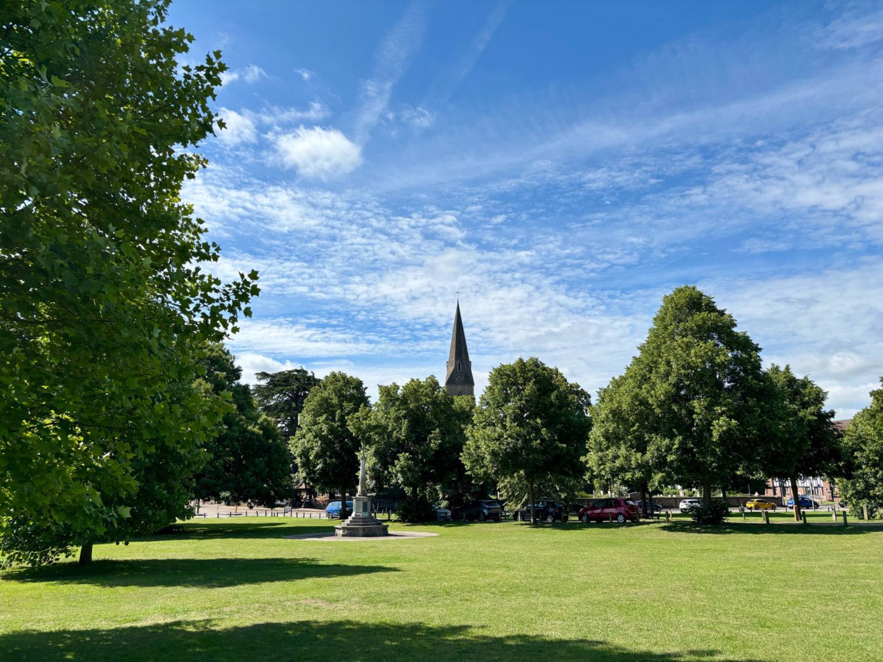 Esher Green, the war memorial and St George's church spire